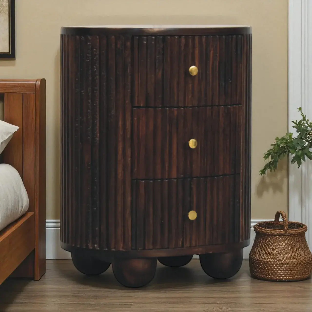 Curved Fluted 3-Drawer Bedside - Artisan Furniture - Flyclothing LLC
