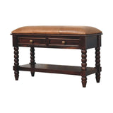 Spindle Winewood Leather Bench - Artisan Furniture - Flyclothing LLC