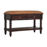 Spindle Winewood Leather Bench - Artisan Furniture - Flyclothing LLC
