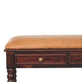 Spindle Winewood Leather Bench - Artisan Furniture - Flyclothing LLC