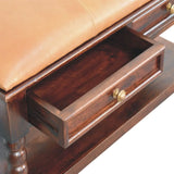 Spindle Winewood Leather Bench - Artisan Furniture - Flyclothing LLC