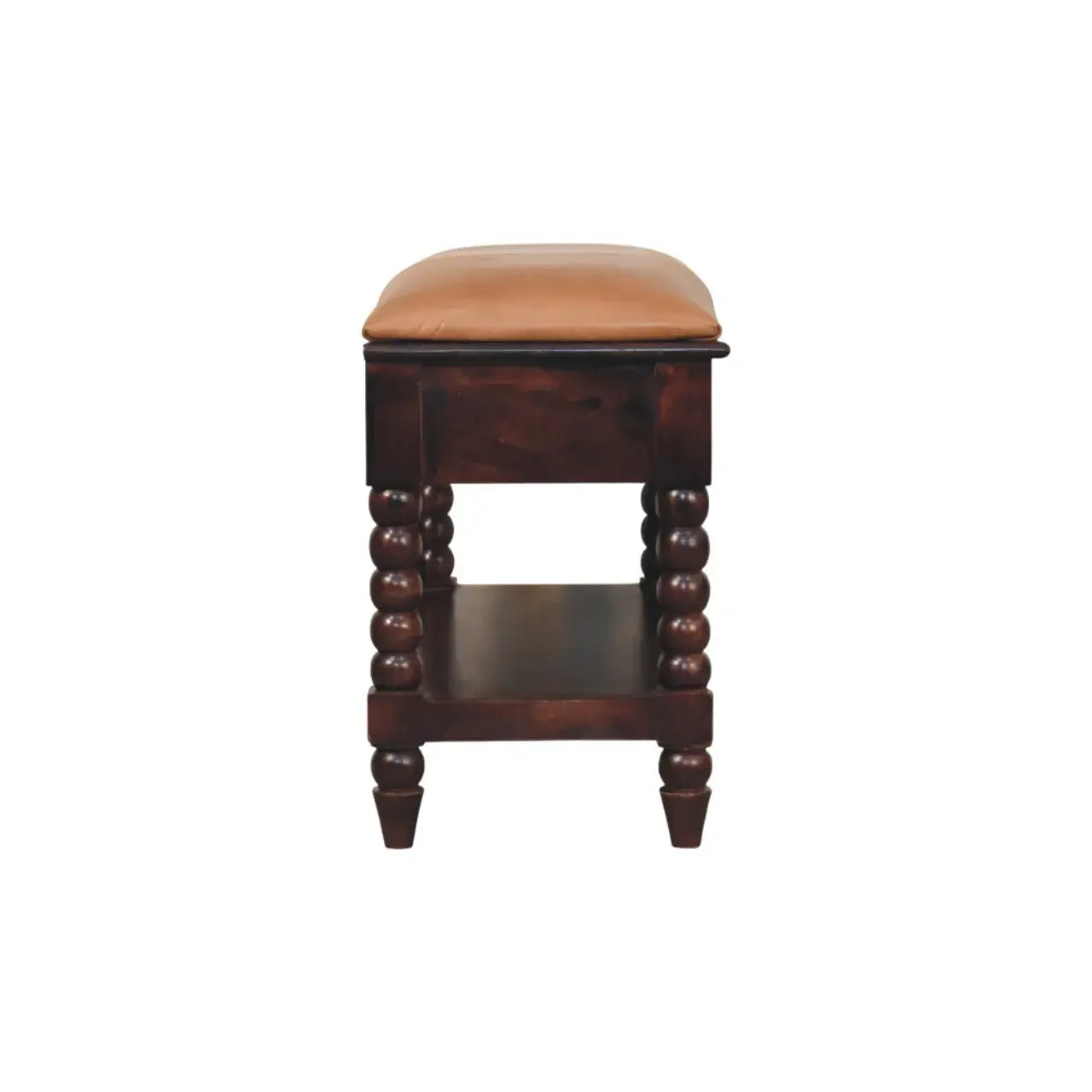 Spindle Winewood Leather Bench - Artisan Furniture - Flyclothing LLC