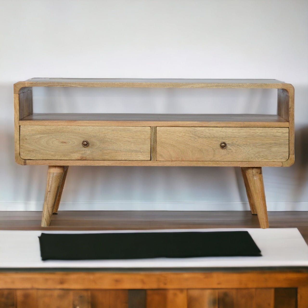 Curved Oak-ish Media Unit - Artisan Furniture