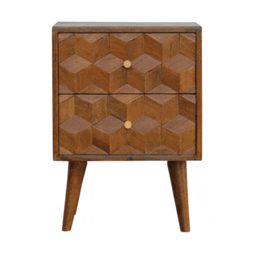 Chestnut Cube Carved Bedside - Artisan Furniture - Flyclothing LLC