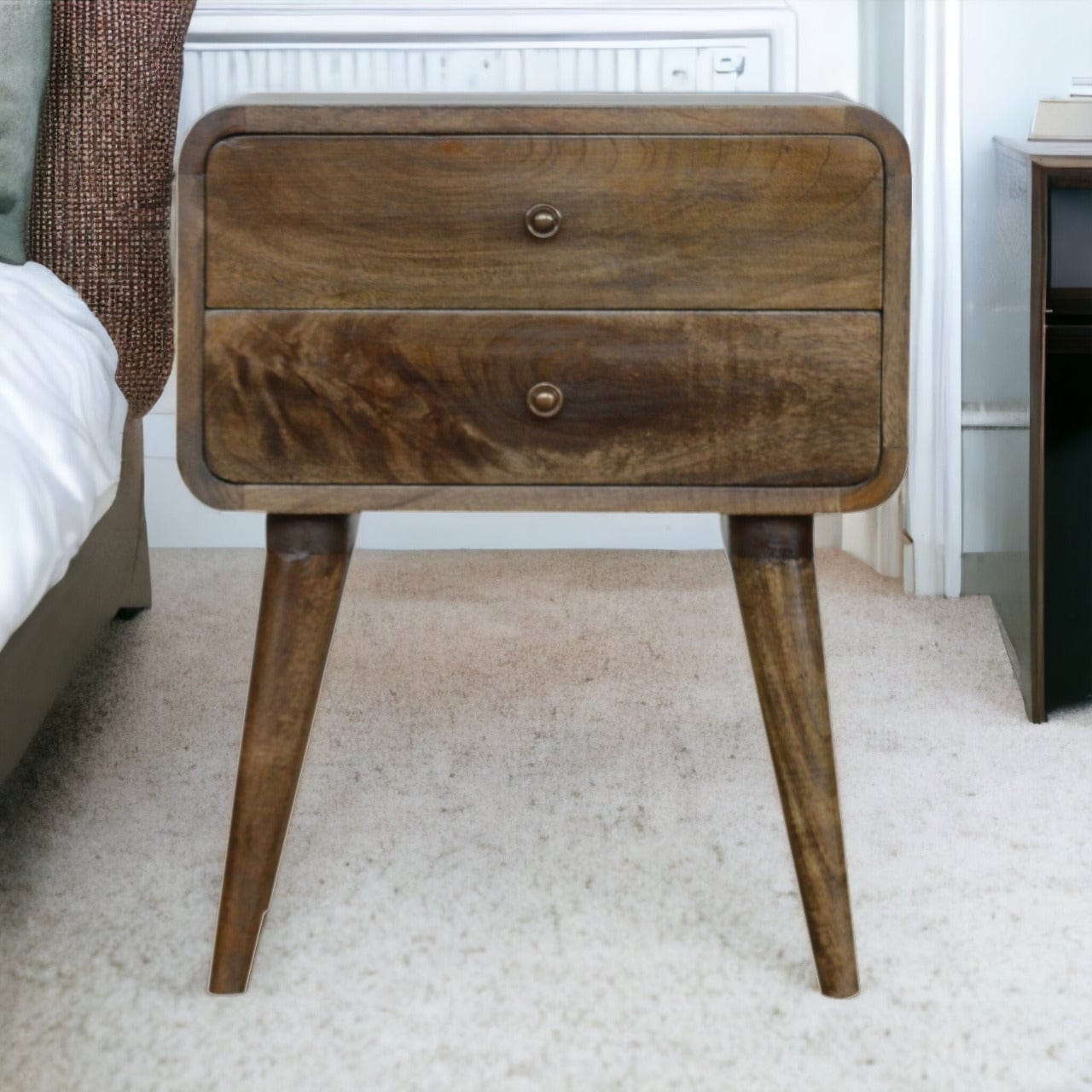 Curved Classic Grey Washed Bedside - Artisan Furniture