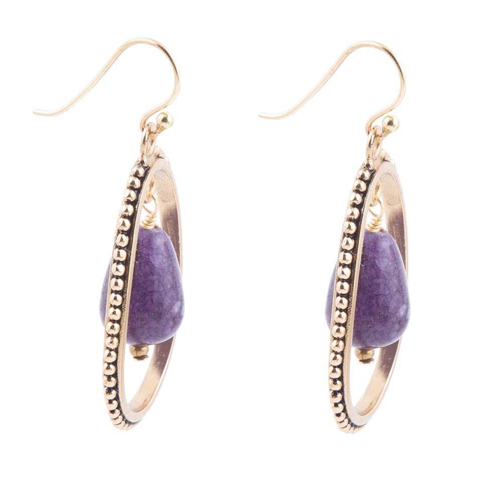 Inline Purple Jade Drop Golden Earrings - Barse Jewelry - Flyclothing LLC