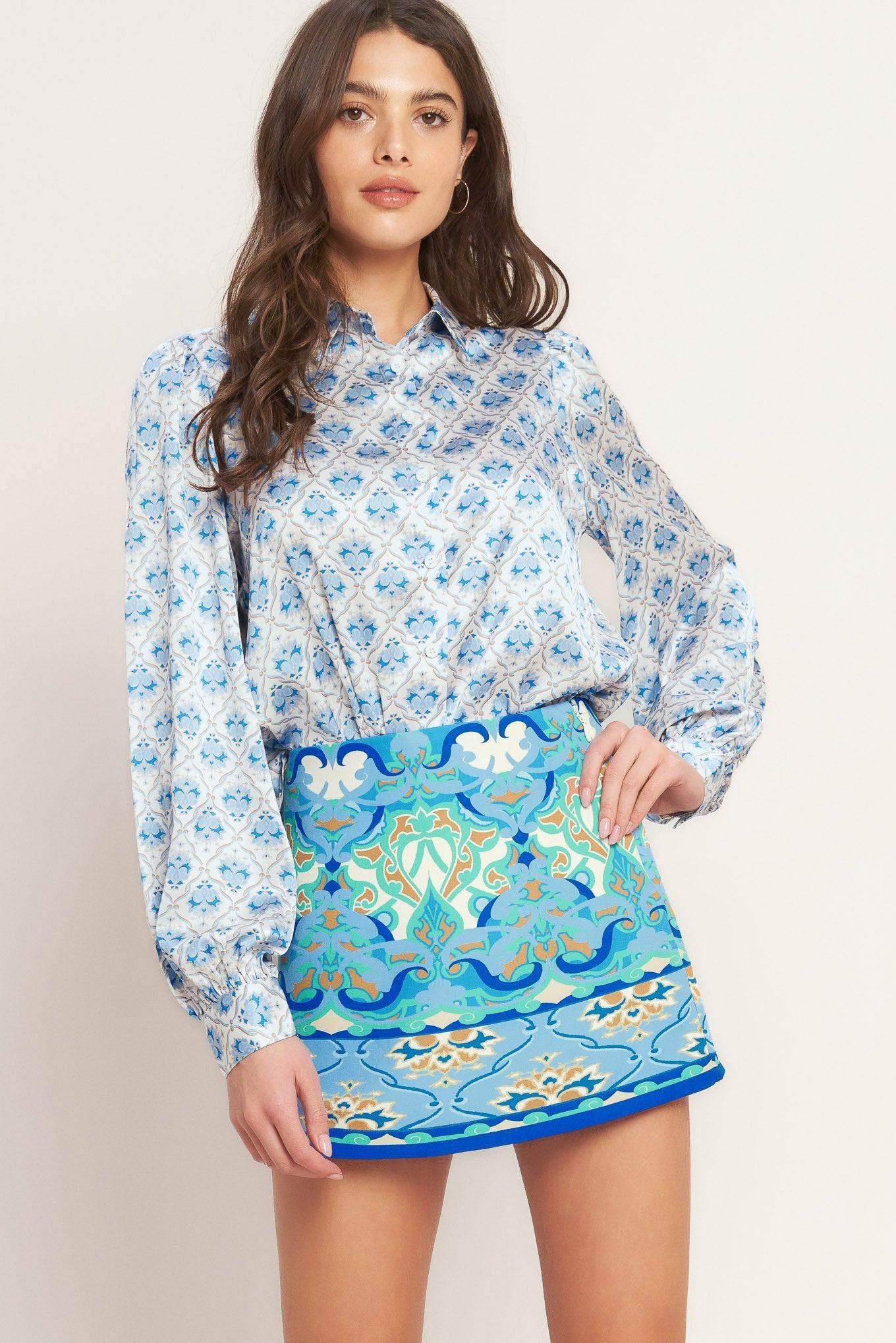 MOROCCAN MUSE BLUE WOVEN SKORT - Flying Tomato - Flyclothing LLC