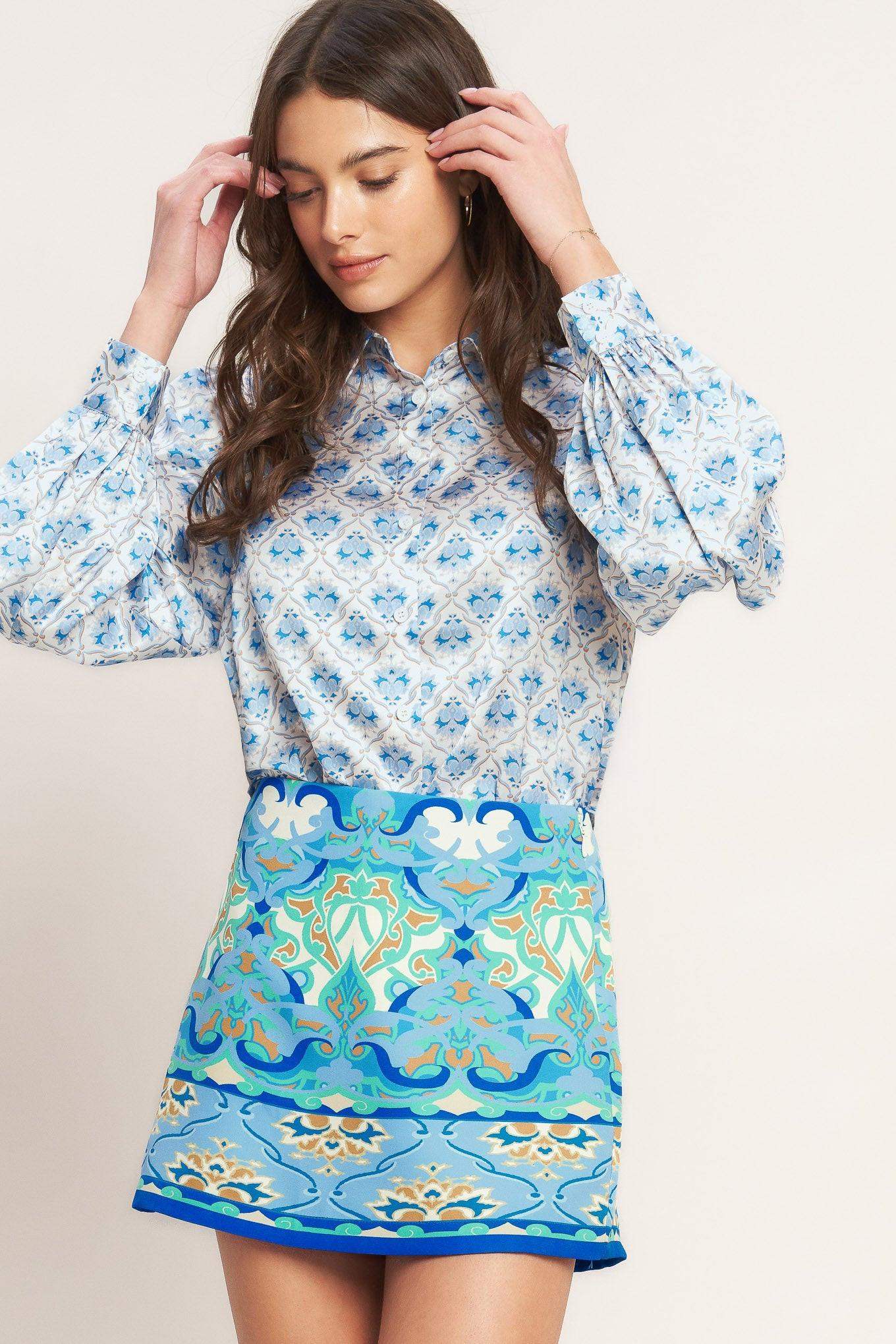MOROCCAN MUSE BLUE WOVEN SKORT - Flying Tomato - Flyclothing LLC