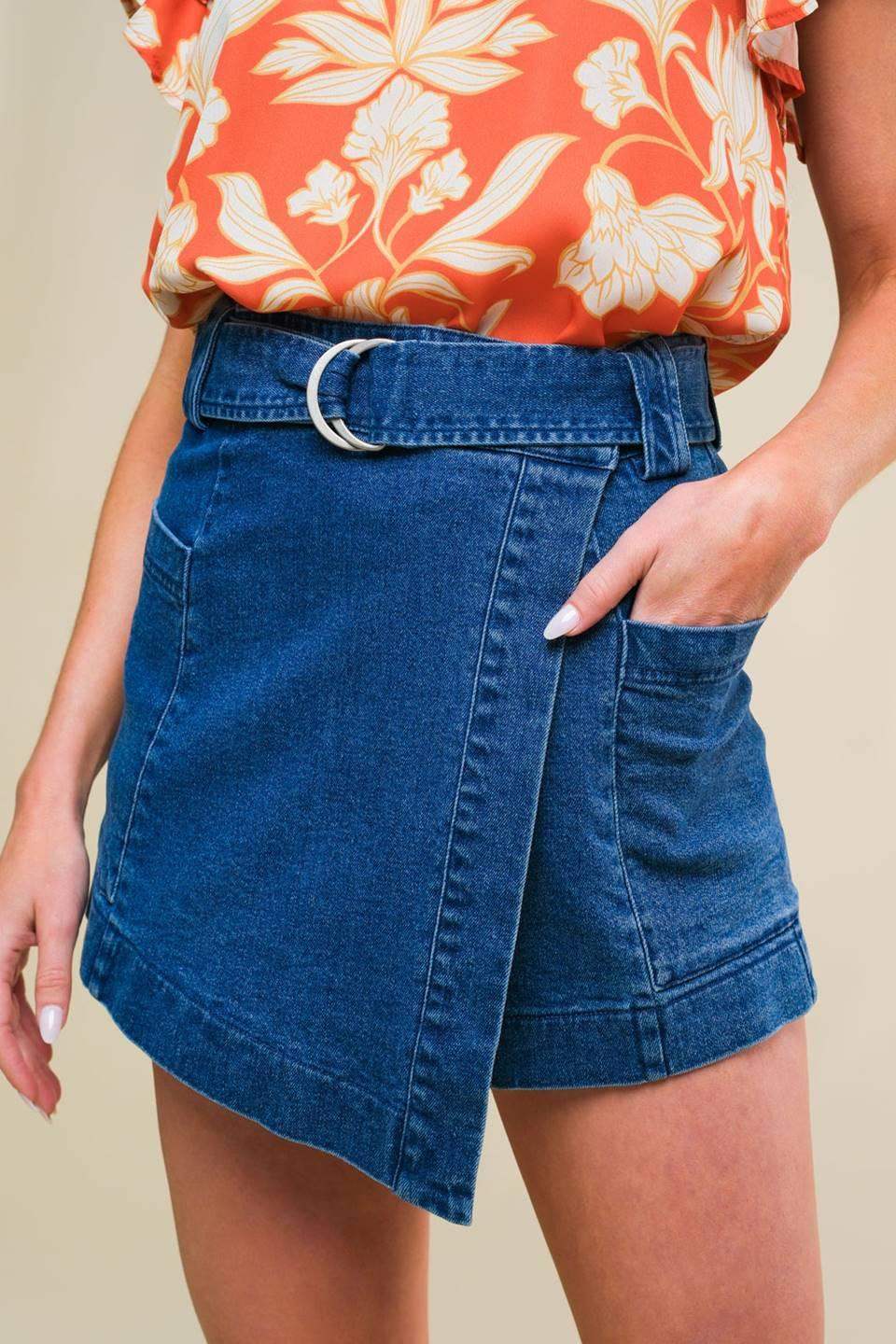 AZURE ELEGANCE DENIM SKORT - Flying Tomato - Flyclothing LLC