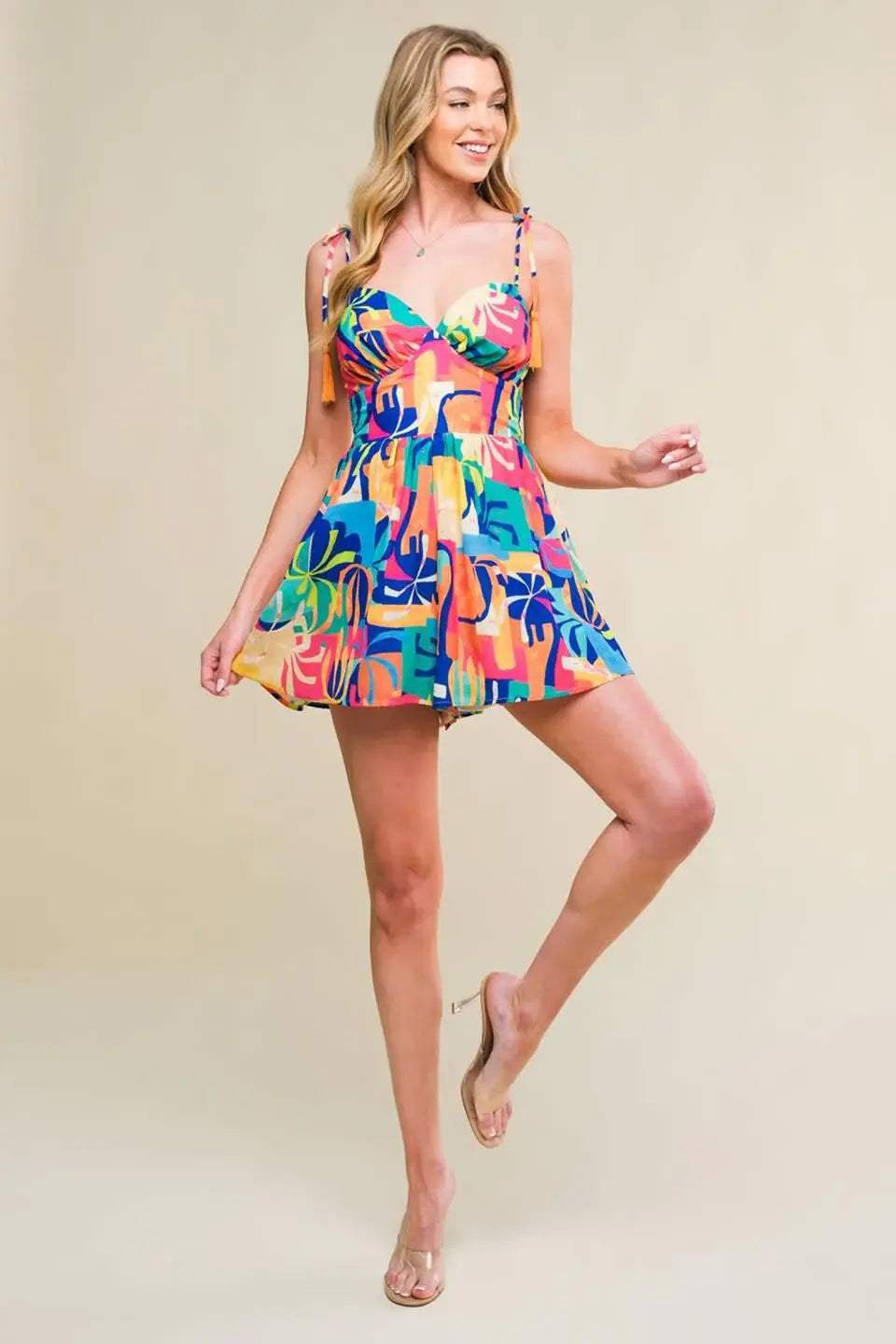 BE BLISSFULLY HAPPY WOVEN ROMPER - Flying Tomato - Flyclothing LLC