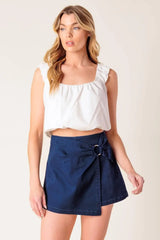 TAKING TIME OFF DENIM WOVEN SKORT - Flying Tomato - Flyclothing LLC