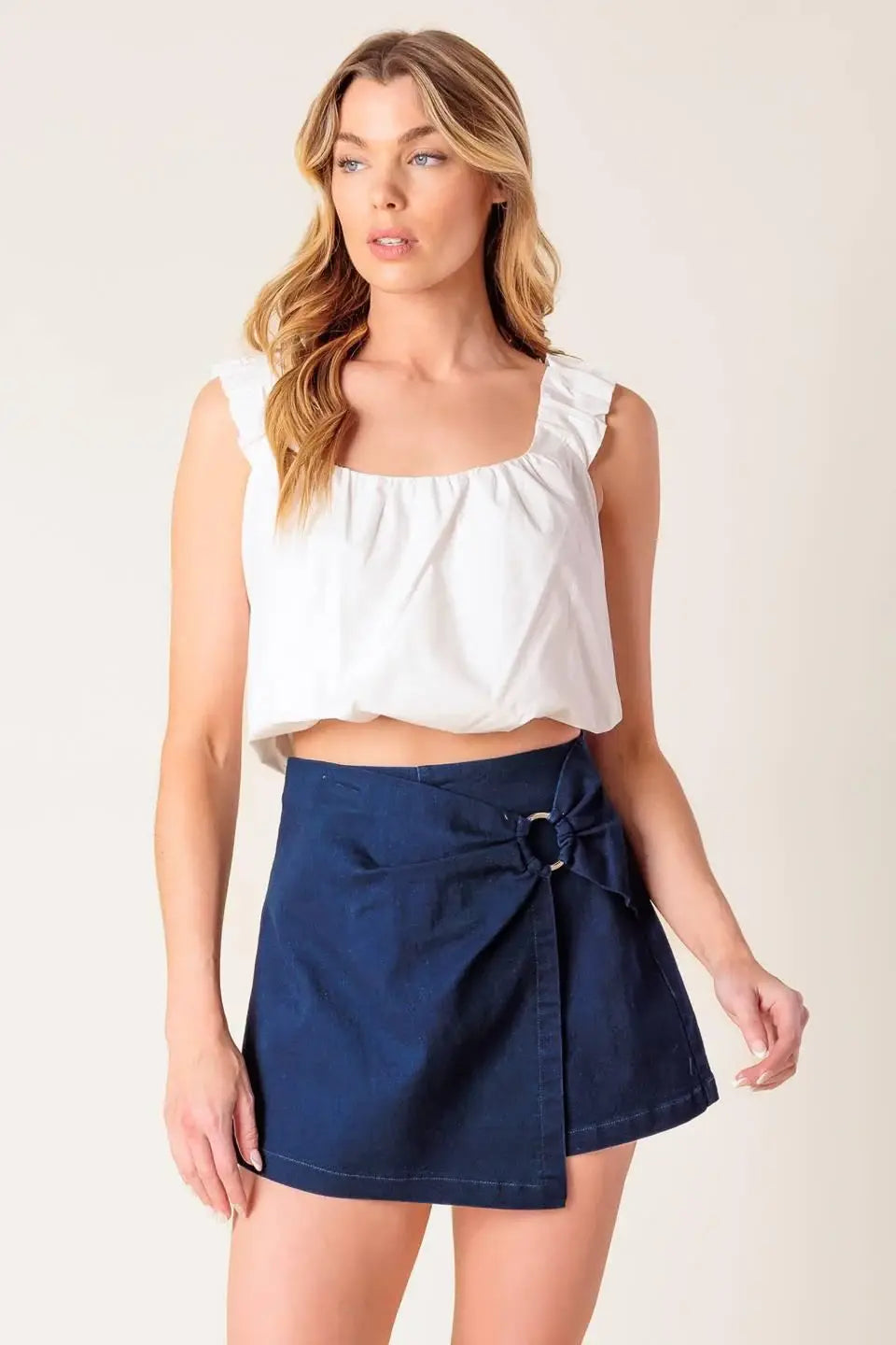 TAKING TIME OFF DENIM WOVEN SKORT - Flying Tomato - Flyclothing LLC