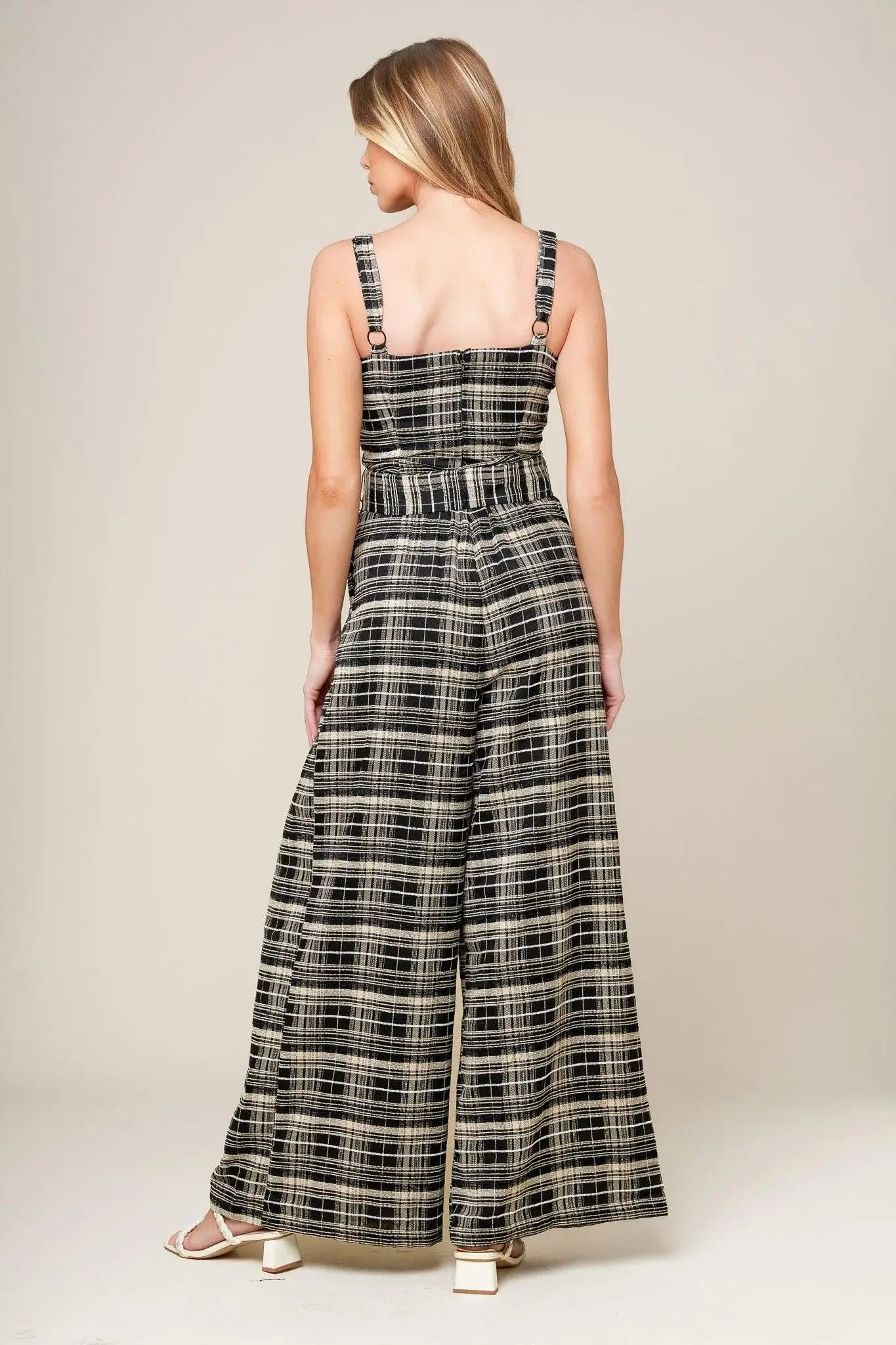 SAND DUNE WOVEN PLAID JUMPSUIT - Flying Tomato - Flyclothing LLC