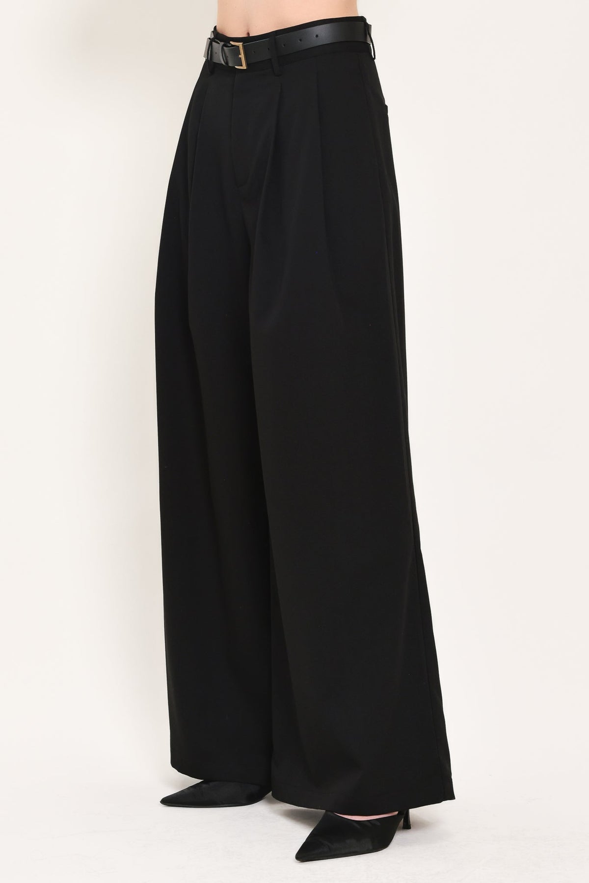 CITY CINCH BLACK/BROWN BELTED WIDE-LEG PANTS - Flying Tomato - Flyclothing LLC