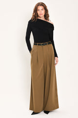 CITY CINCH BLACK/BROWN BELTED WIDE-LEG PANTS - Flying Tomato - Flyclothing LLC