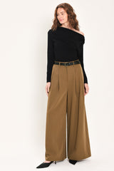 CITY CINCH BLACK/BROWN BELTED WIDE-LEG PANTS - Flying Tomato - Flyclothing LLC