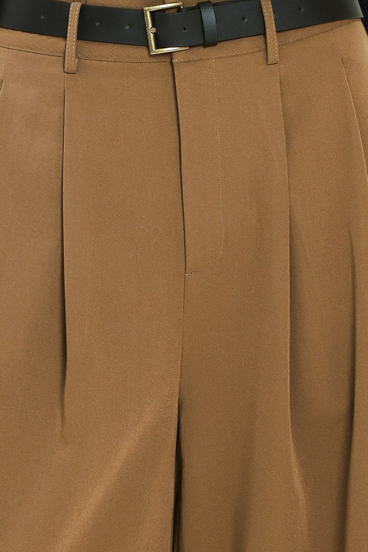 CITY CINCH BLACK/BROWN BELTED WIDE-LEG PANTS - Flying Tomato - Flyclothing LLC