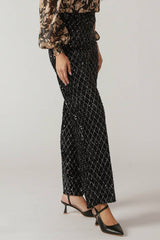 MIDNIGHT DISCO BLACK SEQUIN WIDE-LEG PANTS - Flying Tomato - Flyclothing LLC