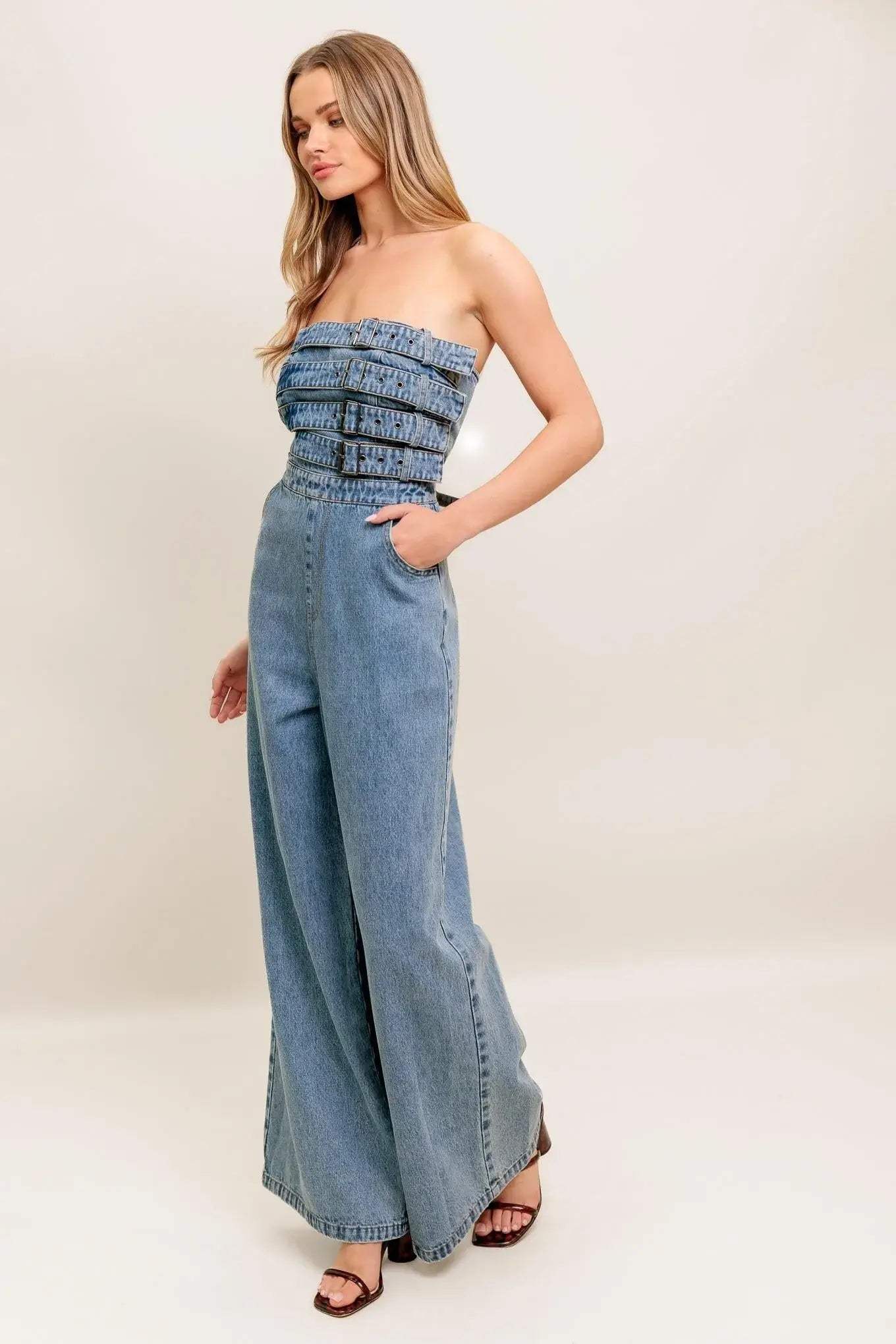 URBAN HARNESS DENIM JUMPSUIT - Flying Tomato - Flyclothing LLC