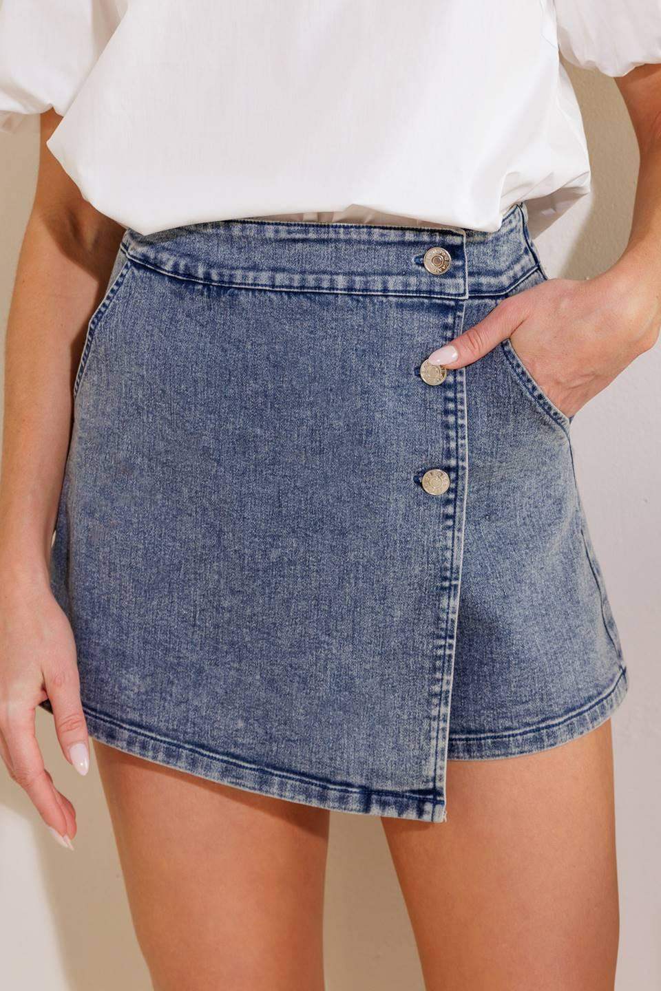 DISTANT SUN DENIM SKORT - Flying Tomato - Flyclothing LLC