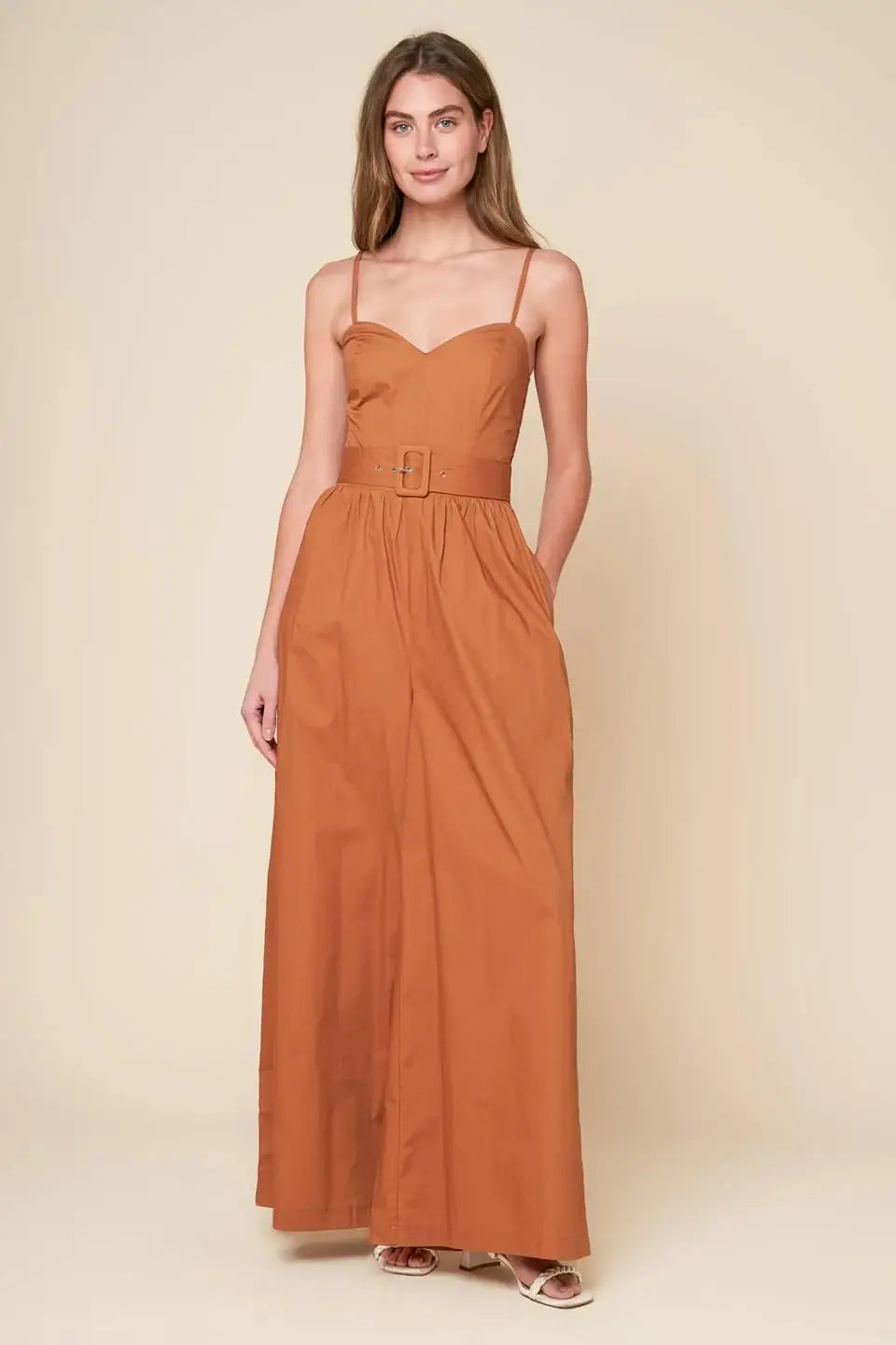 ELEVATED ICON BROWN WOVEN JUMPSUIT - Flying Tomato - Flyclothing LLC