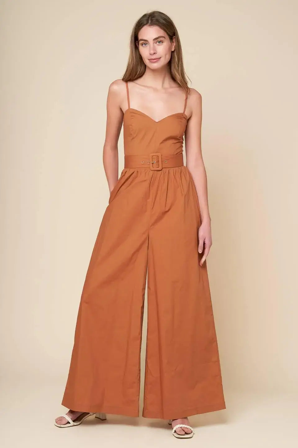 ELEVATED ICON BROWN WOVEN JUMPSUIT - Flying Tomato - Flyclothing LLC