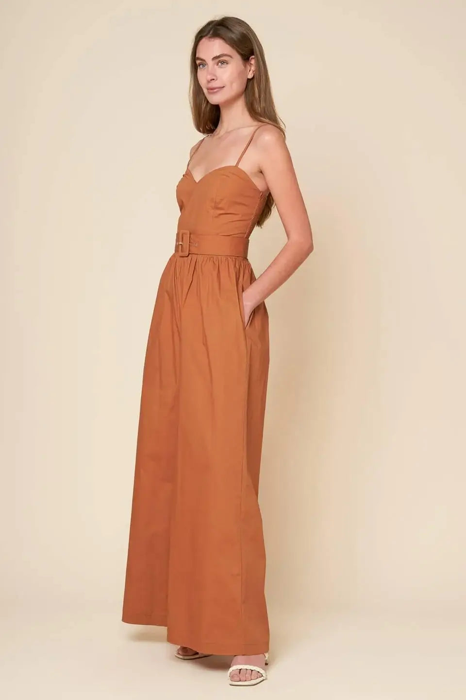 ELEVATED ICON BROWN WOVEN JUMPSUIT - Flying Tomato - Flyclothing LLC