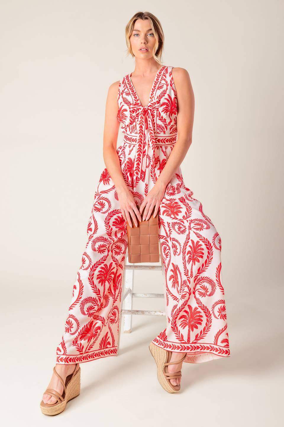 COLETTE DREAM RED WOVEN JUMPSUIT - Flying Tomato - Flyclothing LLC