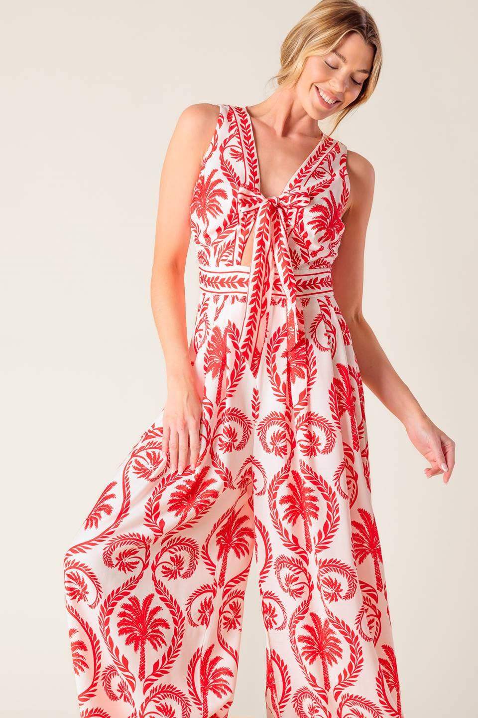 COLETTE DREAM RED WOVEN JUMPSUIT - Flying Tomato - Flyclothing LLC