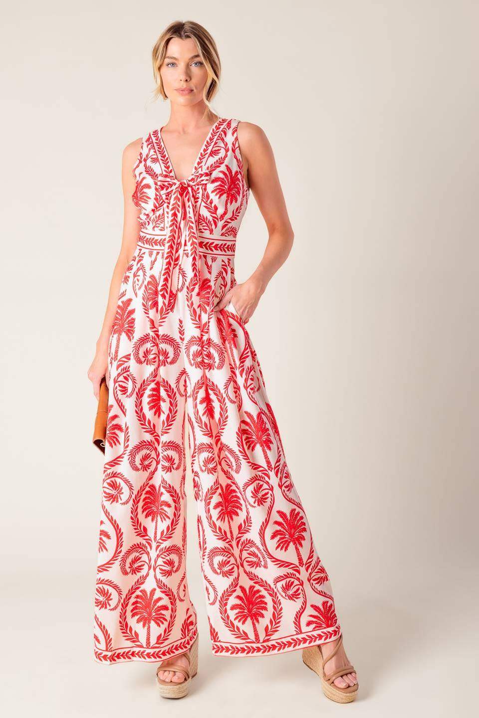 COLETTE DREAM RED WOVEN JUMPSUIT - Flying Tomato - Flyclothing LLC