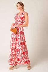 COLETTE DREAM RED WOVEN JUMPSUIT - Flying Tomato - Flyclothing LLC
