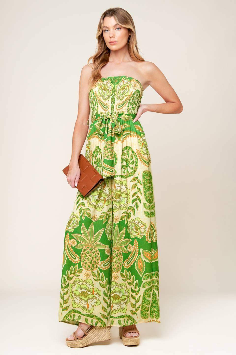 CAMERON MEADOW GREEN WOVEN JUMPSUIT - Flying Tomato - Flyclothing LLC