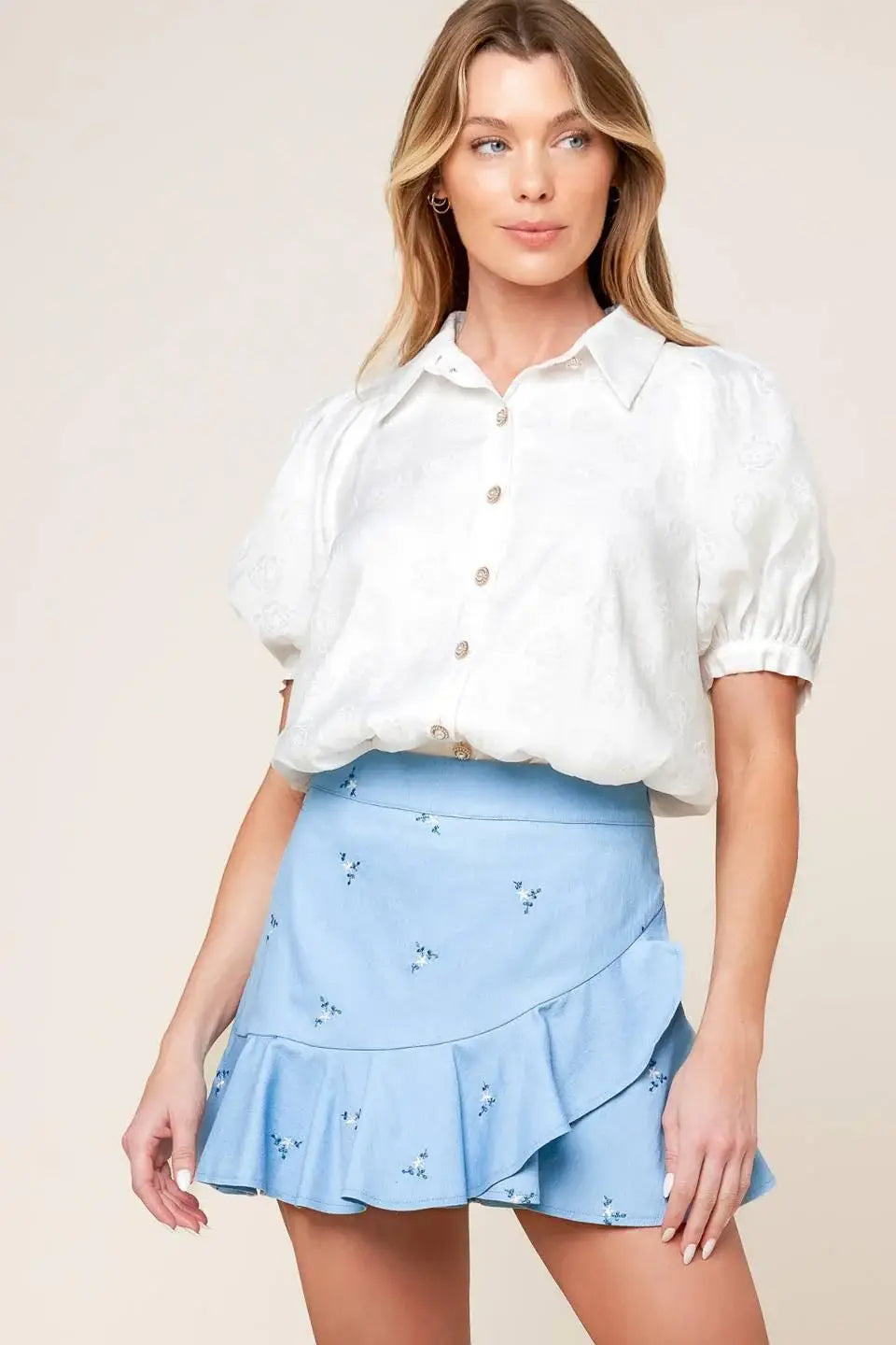 MOMENT OF CLARITY LIGHT INDIGO WOVEN SKORT - Flying Tomato - Flyclothing LLC