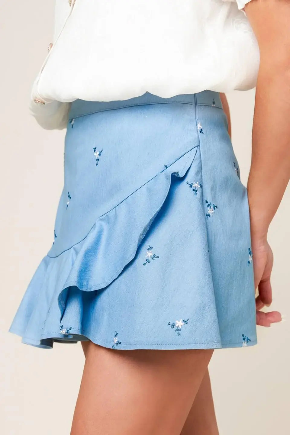 MOMENT OF CLARITY LIGHT INDIGO WOVEN SKORT - Flying Tomato - Flyclothing LLC