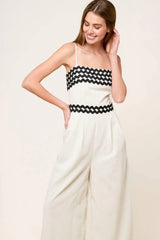 MEET AT THE PIER CREAM WOVEN JUMPSUIT - Flying Tomato - Flyclothing LLC