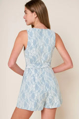 MOMENT MAKER DENIM BLUE WOVEN ROMPER - Flying Tomato - Flyclothing LLC