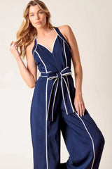 LAYTON NAVY WOVEN JUMPSUIT - Flying Tomato - Flyclothing LLC