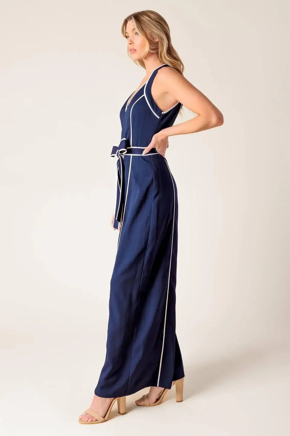 LAYTON NAVY WOVEN JUMPSUIT - Flying Tomato - Flyclothing LLC