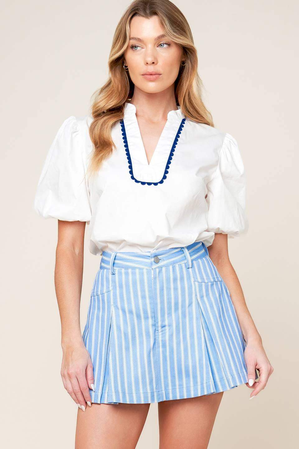 VALERIA POWDER BLUE WOVEN SKORT - Flying Tomato - Flyclothing LLC