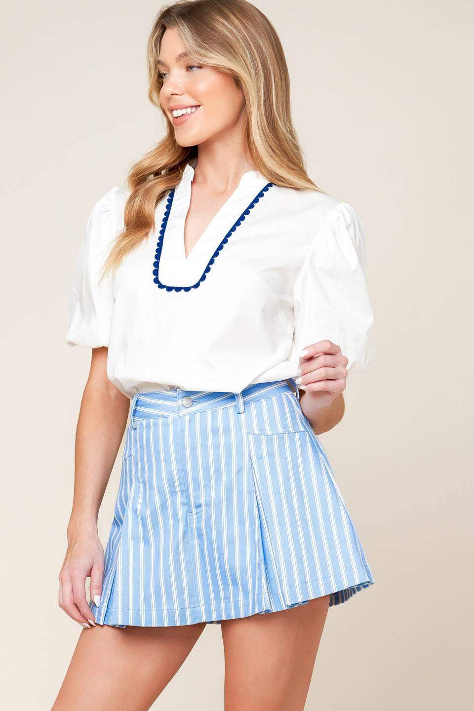 VALERIA POWDER BLUE WOVEN SKORT - Flying Tomato - Flyclothing LLC