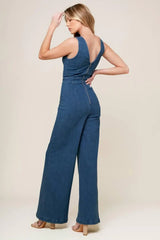 WHERE THE NIGHT MEDIUM INDIGO DENIM JUMPSUIT - Flying Tomato - Flyclothing LLC