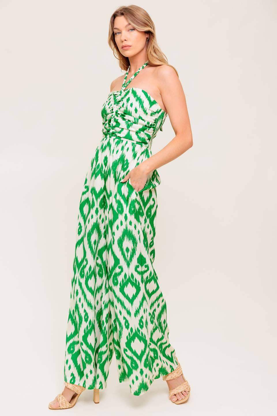 ANGELIC TOUCH GREEN WOVEN JUMPSUIT - Flying Tomato - Flyclothing LLC