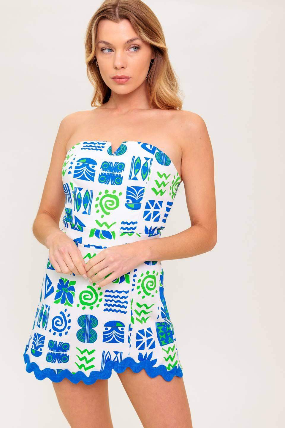 TELL ME WHITE BLUE WOVEN ROMPER - Flying Tomato - Flyclothing LLC