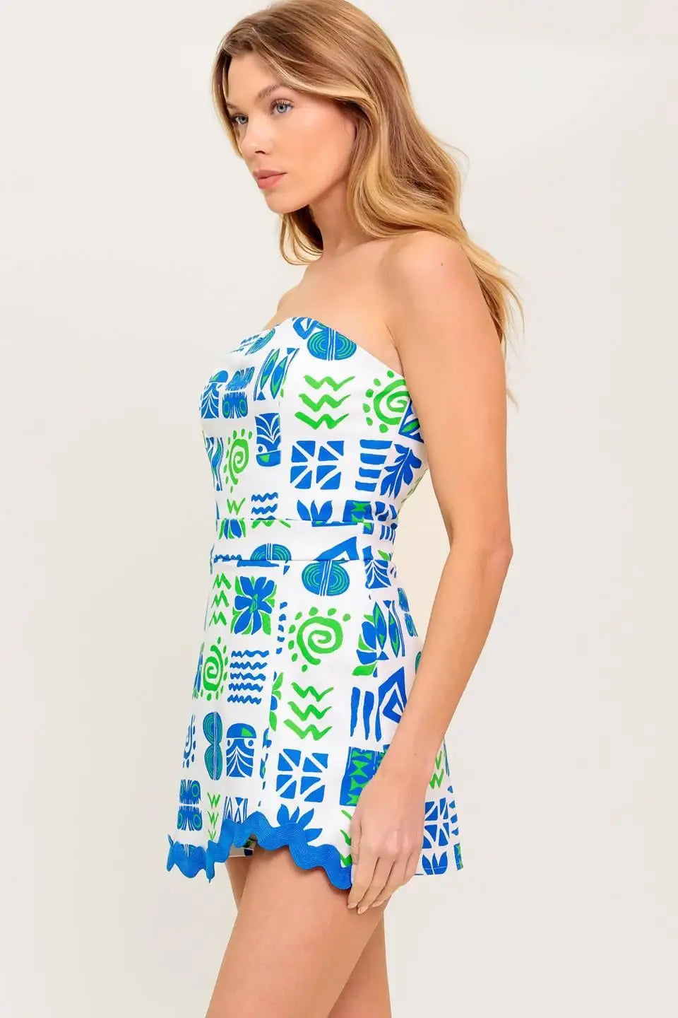 TELL ME WHITE BLUE WOVEN ROMPER - Flying Tomato - Flyclothing LLC
