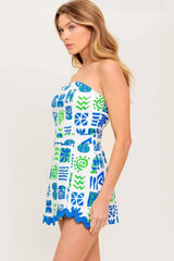 TELL ME WHITE BLUE WOVEN ROMPER - Flying Tomato - Flyclothing LLC