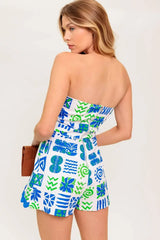 TELL ME WHITE BLUE WOVEN ROMPER - Flying Tomato - Flyclothing LLC