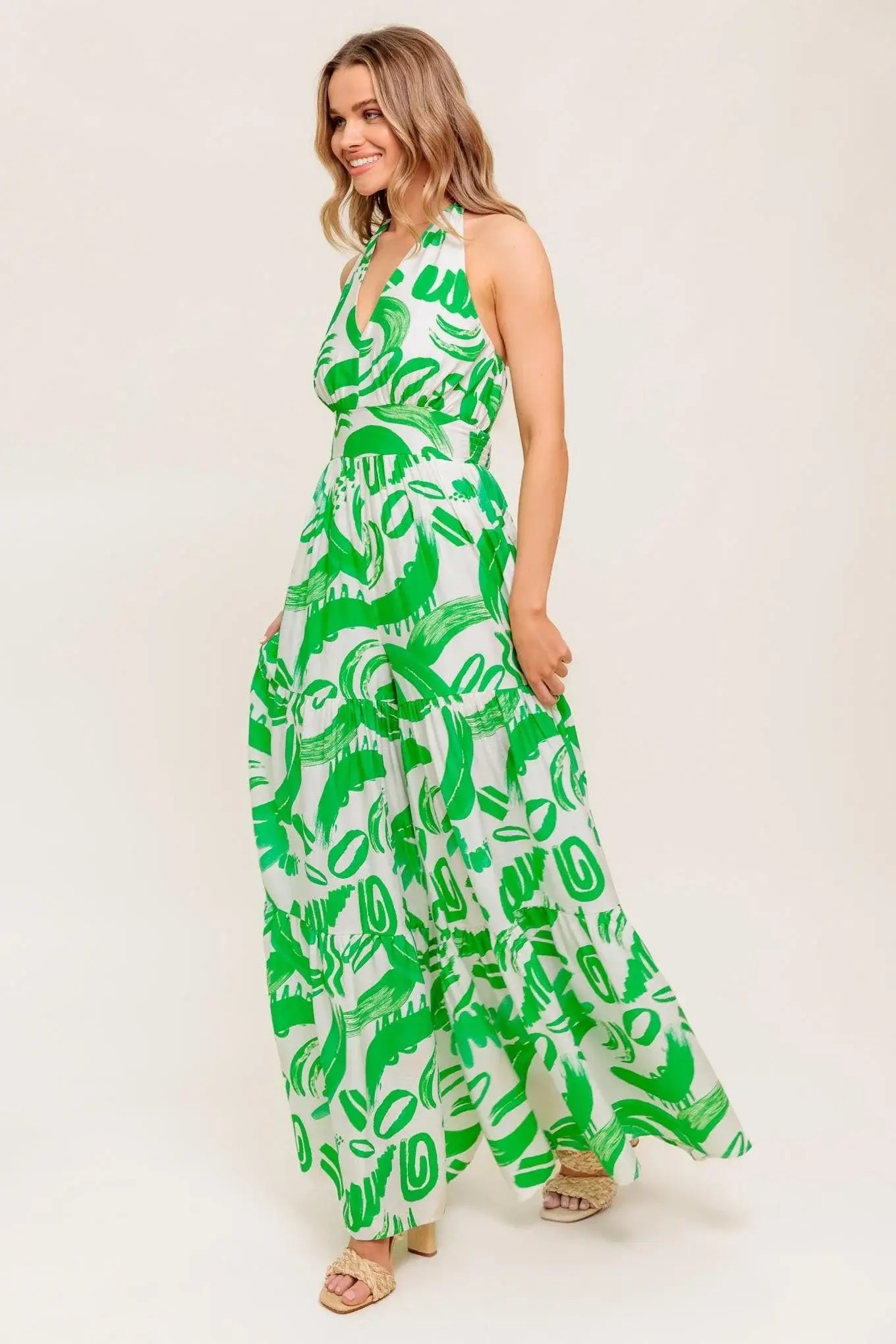 GARDEN WHISPER GREEN WOVEN JUMPSUIT - Flying Tomato - Flyclothing LLC