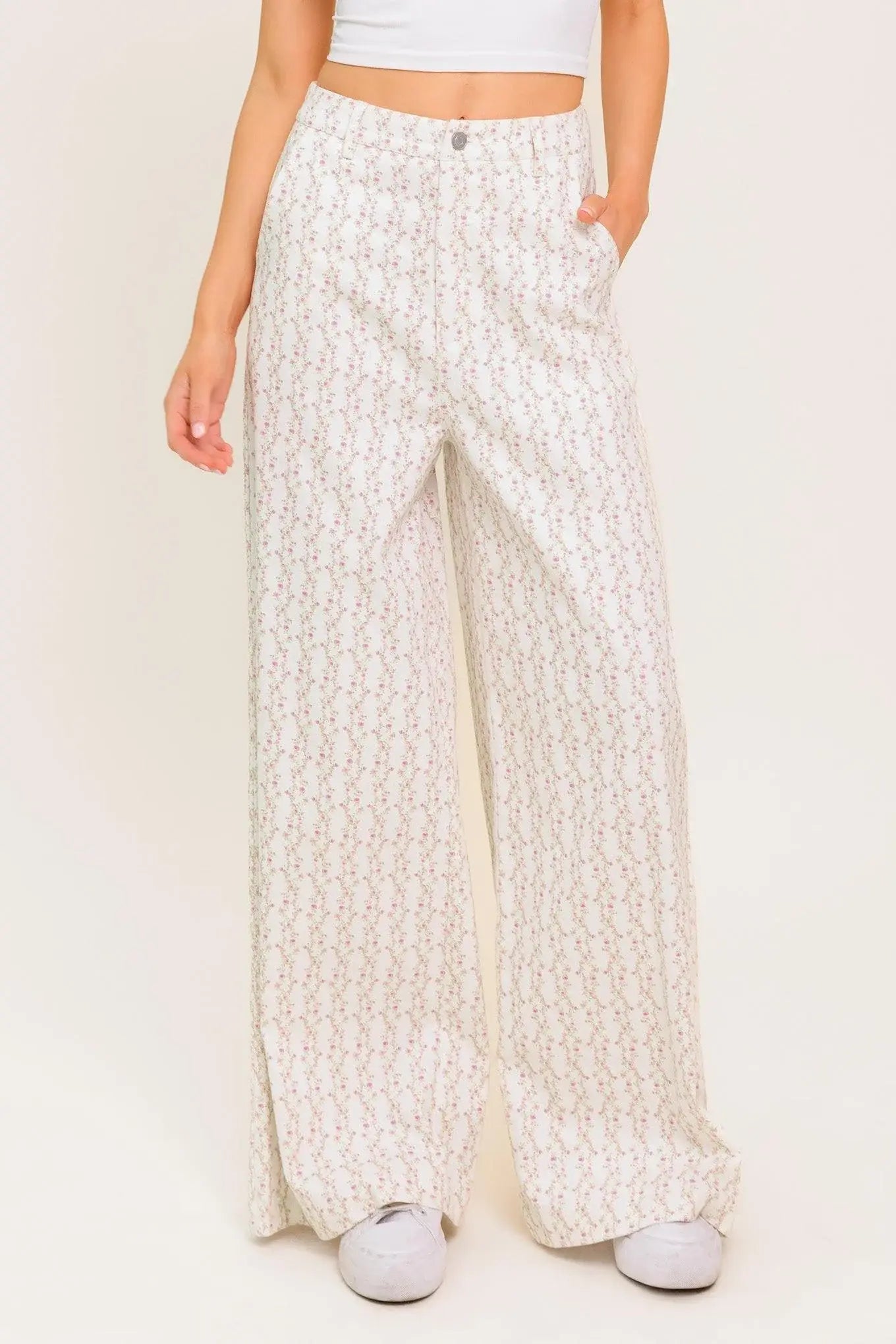 CITRUS FLOW IVORY WOVEN PANTS - Flying Tomato - Flyclothing LLC