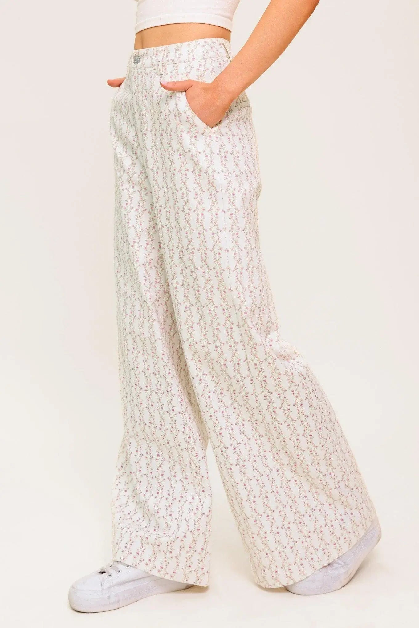 CITRUS FLOW IVORY WOVEN PANTS - Flying Tomato - Flyclothing LLC