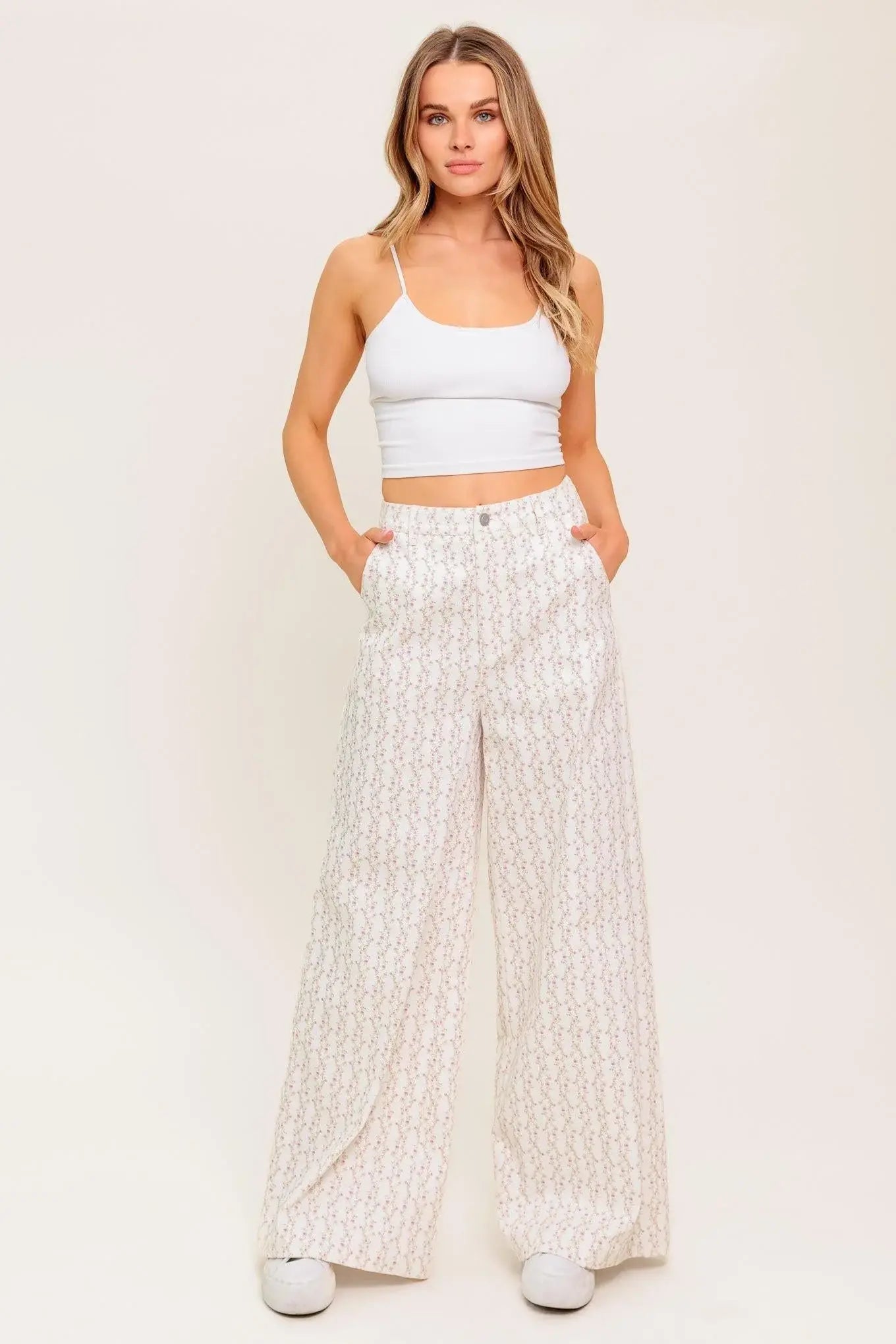 CITRUS FLOW IVORY WOVEN PANTS - Flying Tomato - Flyclothing LLC